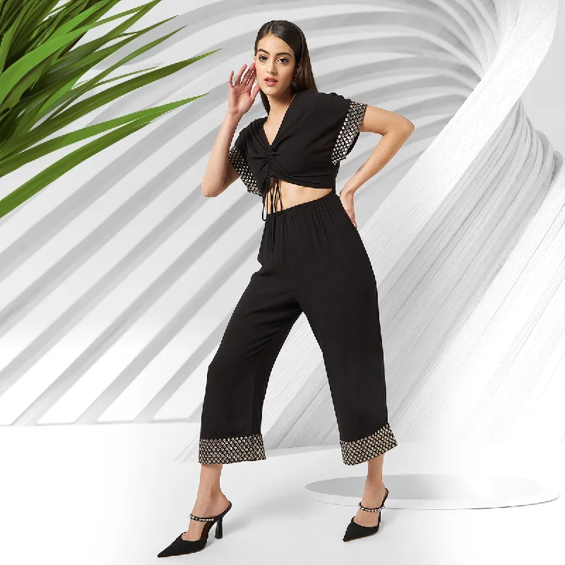 Black Solid Stylish Front Jumpsuit Feminine Women's Style 