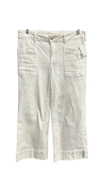 Jeans Cropped By Pilcro In White, Size: 6 Artistic Women's Hand - painted