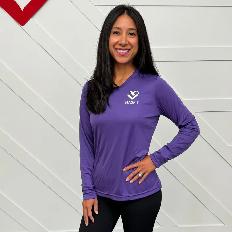 HASfit Performance Layer - Dri-Fit Ladies' Heather V-Neck Long Sleeve Shirt Gym