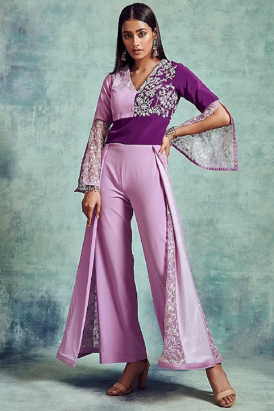 Mauve & Russian Violet Embroidered Jumpsuit garde