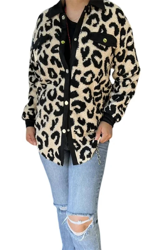 Leopard Coat In Beige/black Refined Women's Hand - crafted