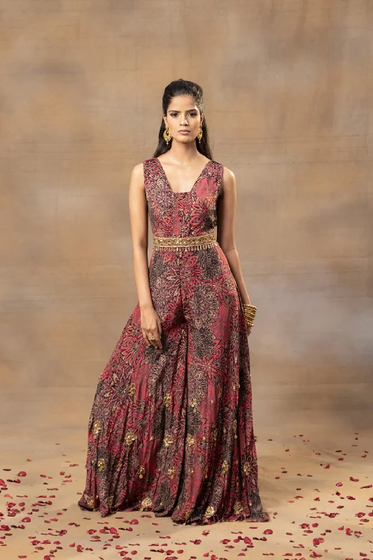 Pink Printed Jumpsuit And Belt With Embroidery garde