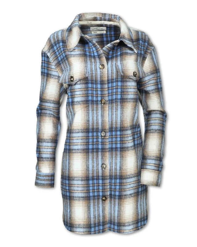 Women's Plaid Shirt Jacket In Blue Trendy Women's 
