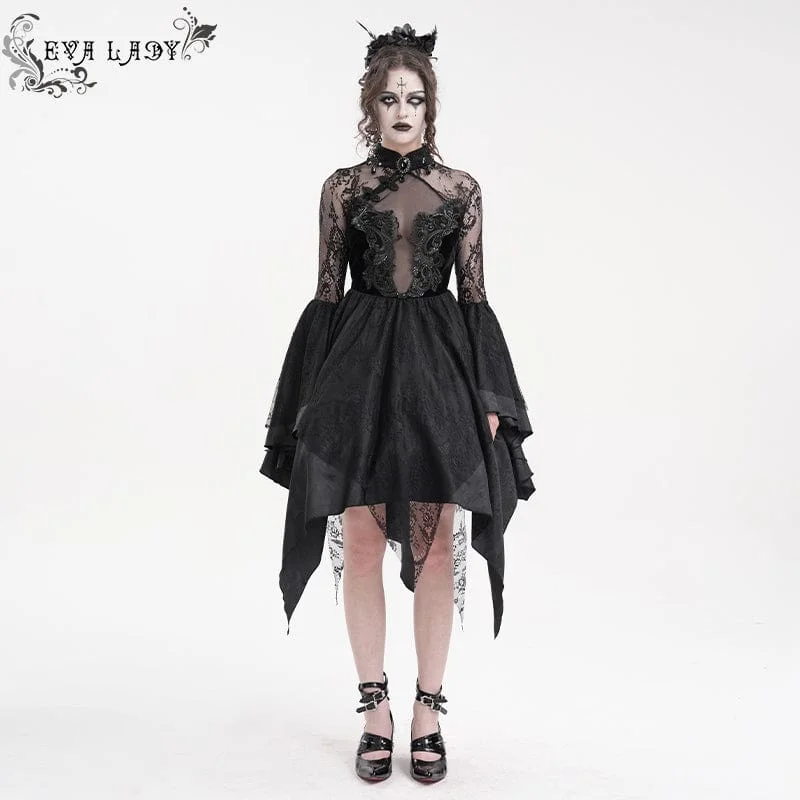 Women's Gothic Lace Lace-up Long Sleeved Dress Artistic Women's Hand - painted