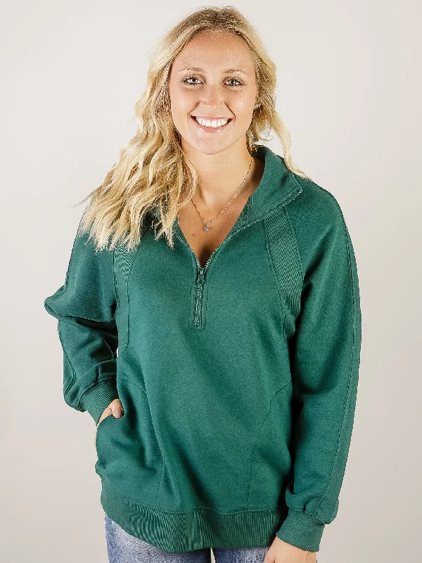 Green 1/4 Zip Relaxed Fit Sweatshirt Athletic Women's High - 