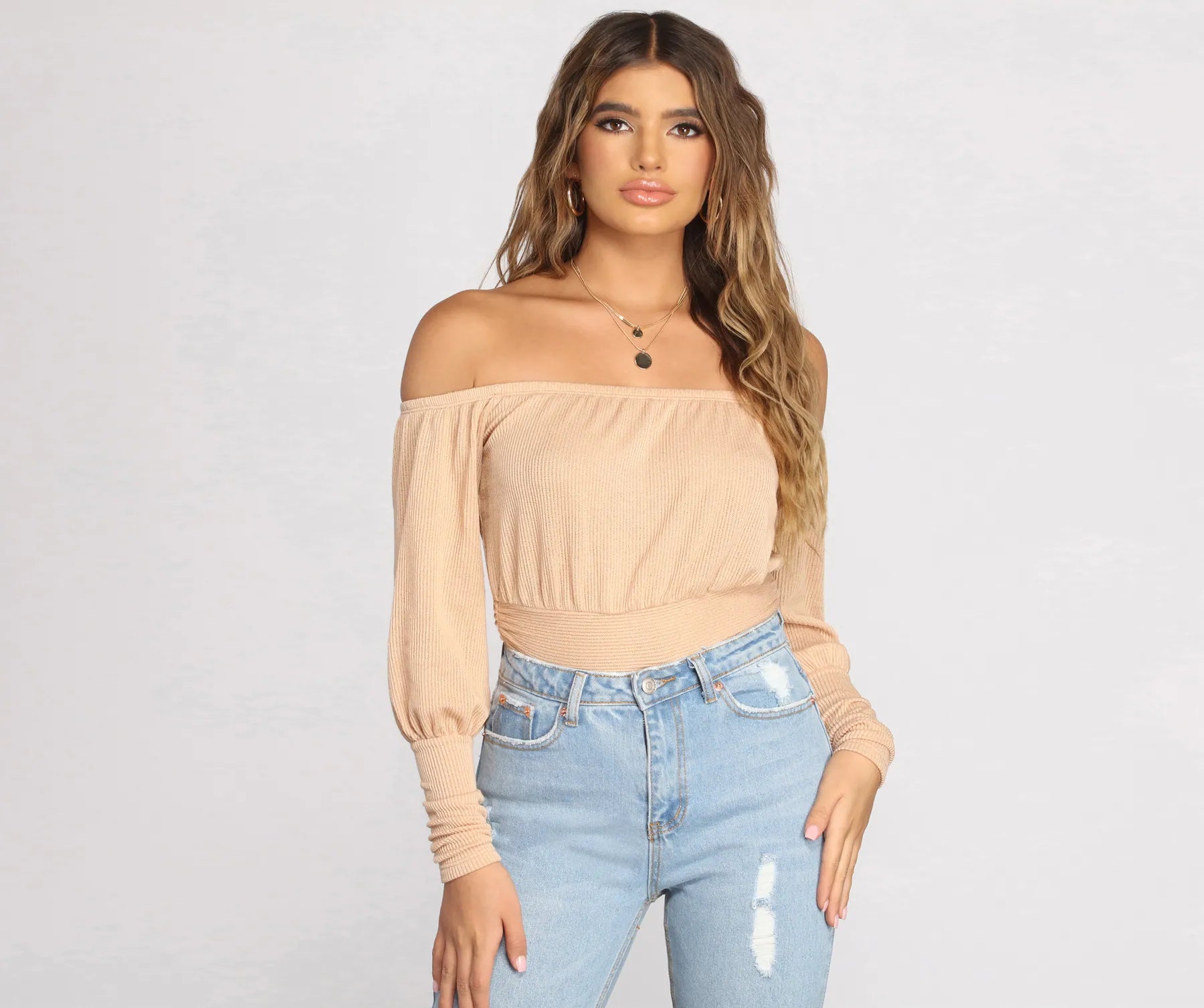 All About Knit Ribbed Off Shoulder Top Dapper Women's 1920S