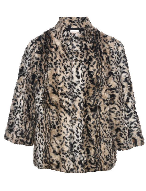 Leopard Pattern Faux Fur Coat - L Athletic Women's High - 