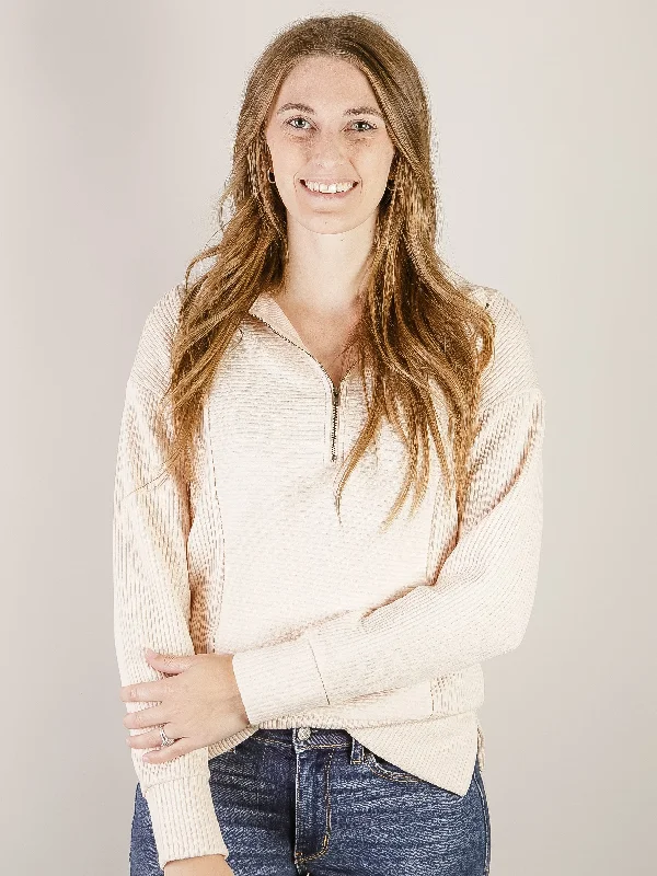 Oatmeal Textured 1/4 Zip Top Earthy Women's Hemp - based