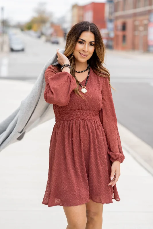 Textured Chevron Cinched Accents Dress Modern Women's Tech