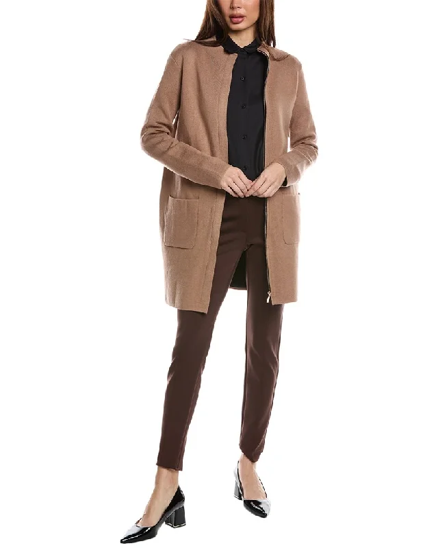 T Tahari Contrast Color Funnel Neck Coat Modern Women's 