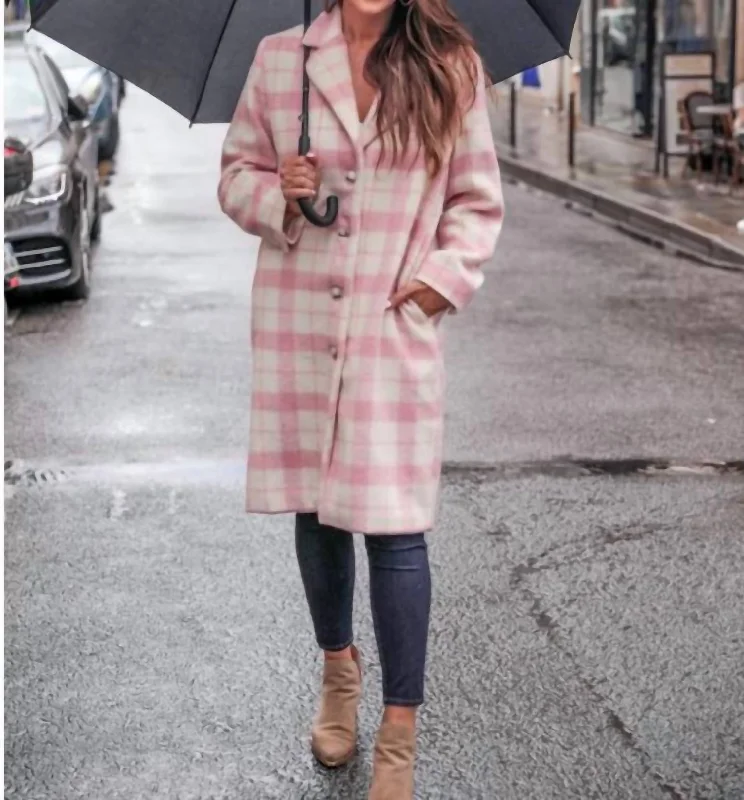 Cover Girl Plaid Coat In Pink Monochromatic Office Style