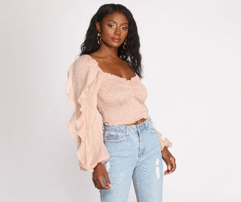 Ruffle Tease Smocked Crop Top Bold Women's Statement