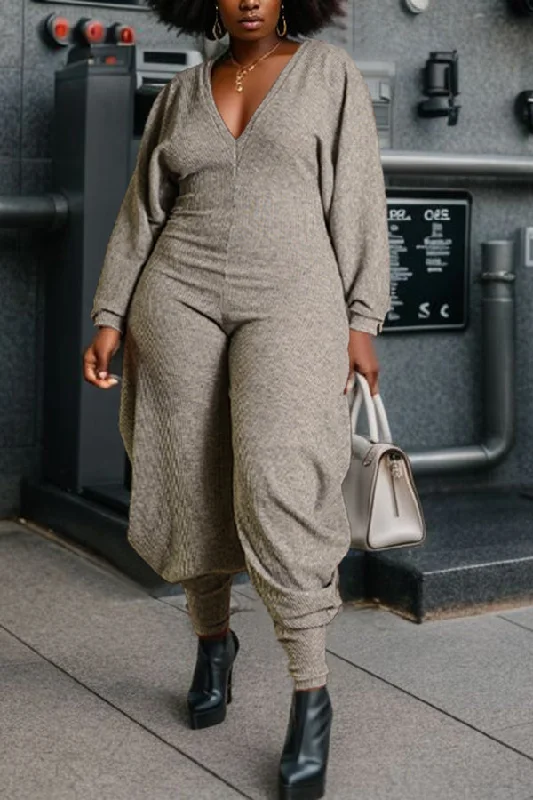 Deep V Neck Batwing Sleeve Jumpsuit Casual Women's Loose - fitting