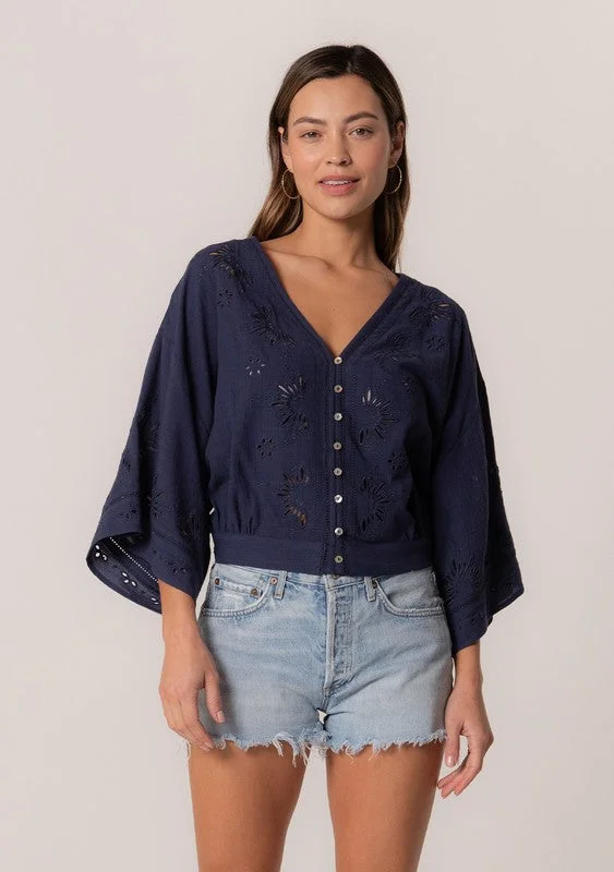 Along The Coast Eyelet Embroidered Blouse Top Monochromatic All - in - one
