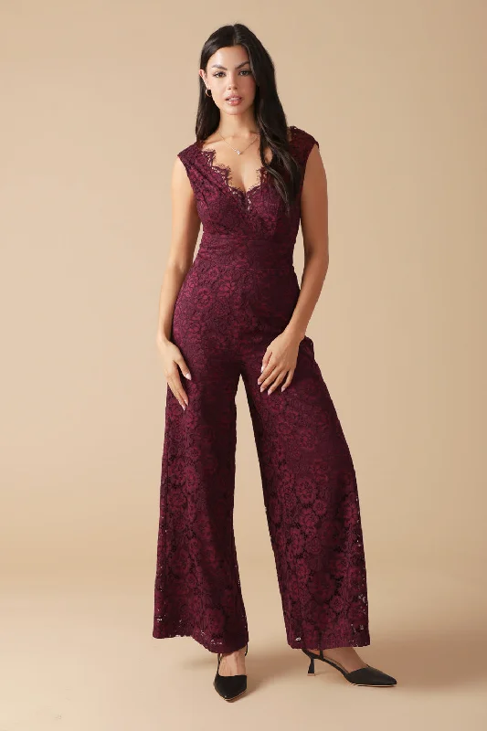 FEATHERED THOUGHTS WOVEN LACE JUMPSUIT Practical Women's Quick - dry