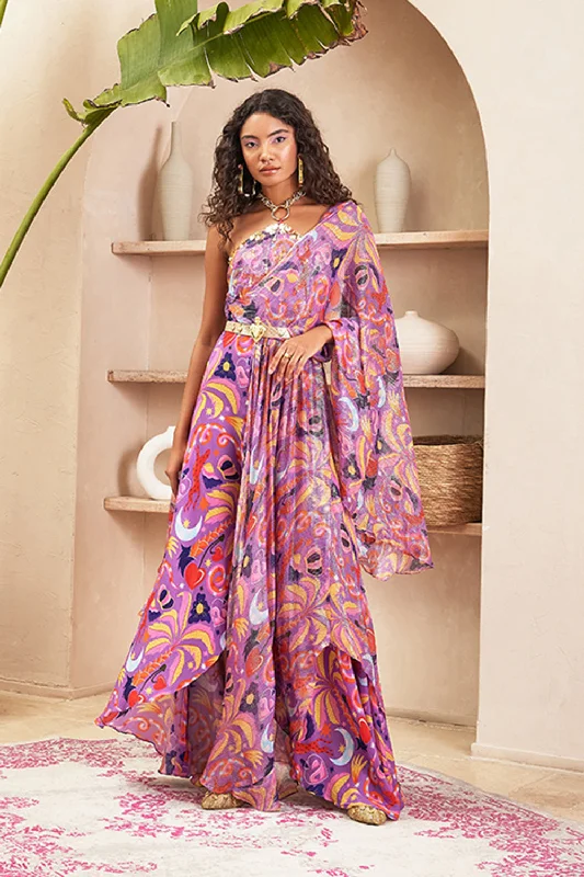 Abigail Lilac Sari Draped Jumpsuit Edgy Women's Punk