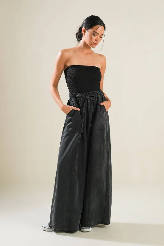 BLACK TEA WITH YOU MIX MEDIA JUMPSUIT Athletic Women's 