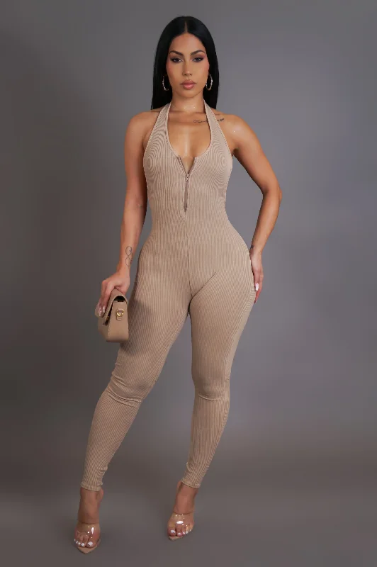 Just A Game Jumpsuit - Taupe Polished Women's Silk