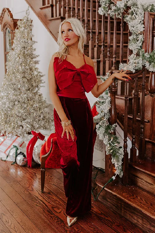 Holiday Party Velvet Jumpsuit in Wine Cashmere
