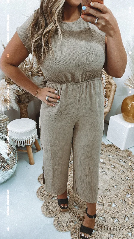 Magnolia Short Sleeve Jumpsuit, Taupe Modern Women's 