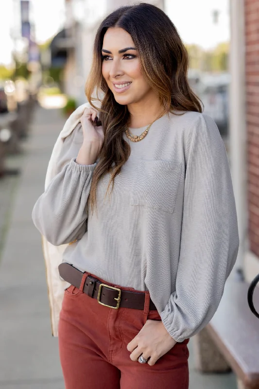 Waffled Balloon Sleeve Tee Bohemian Women's Free