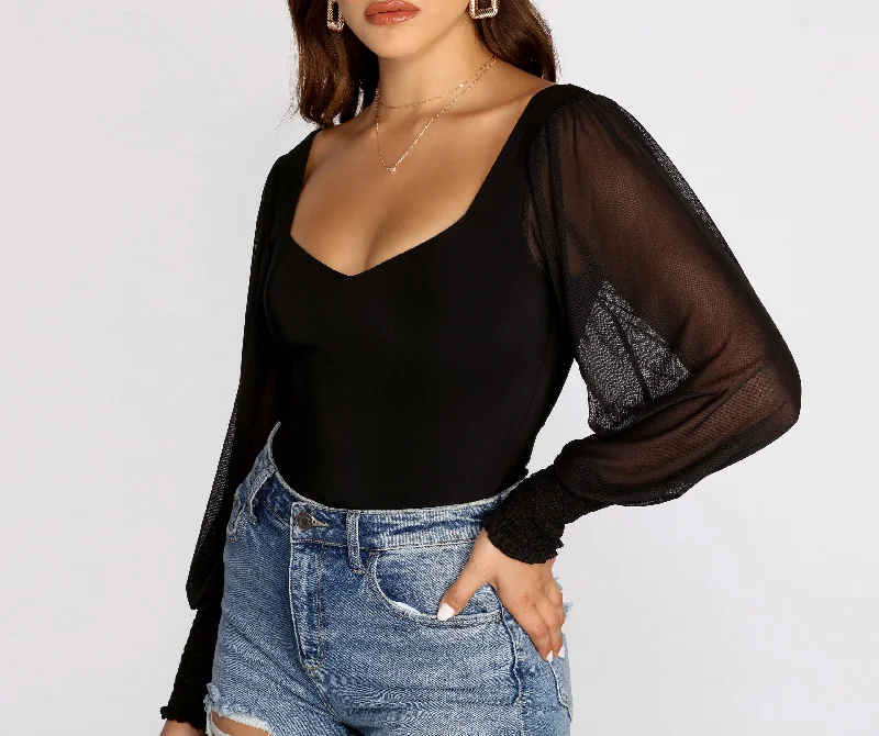 Truly Adored Sheer Sleeve Bodysuit Confident Women's Power