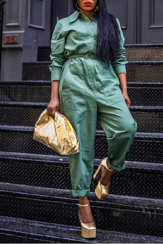 Casual Single Breasted Shirt Collar Jumpsuits Luxurious Women's High -  end