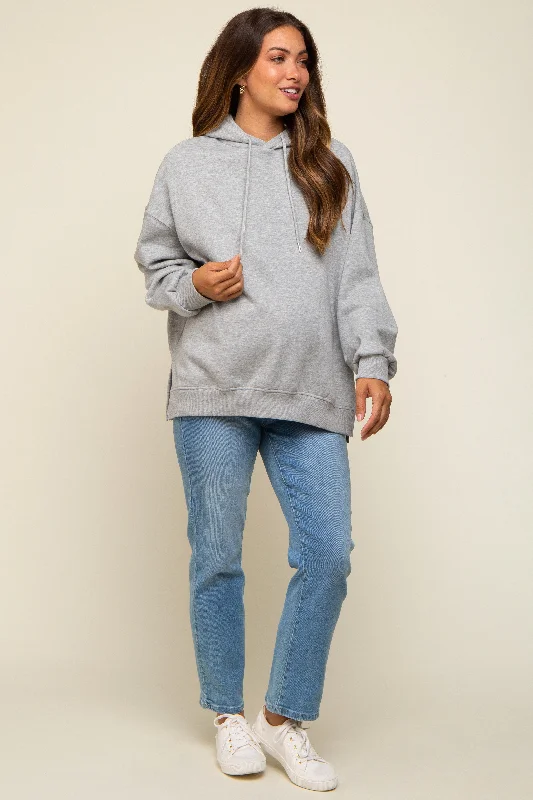 Heather Grey Drawstring Maternity Hoodie Cozy Women's Winter