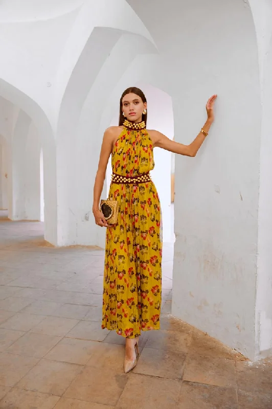 Bumblebee green popply bell jumpsuit with belt set Hip Women's Urban