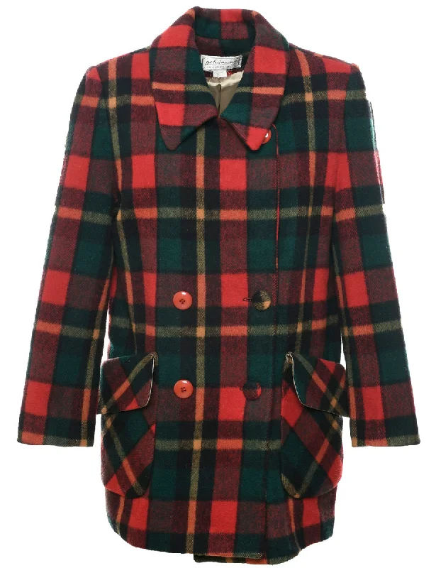 Checked Wool Coat - L Cool Women's Distressed