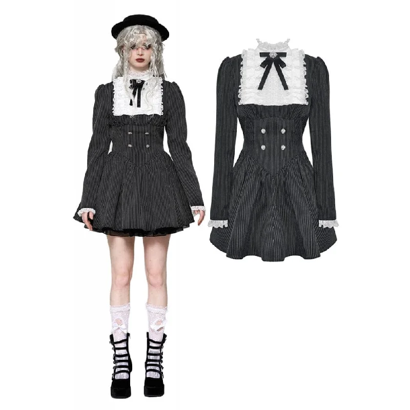 Women's Gothic Lolita Ruffled Lace Short Dress Black White Confident Women's High - fashion