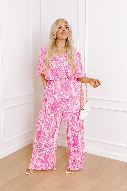 Peak Party Vibes Pleated Jumpsuit In Pink Curves Preppy Women's College