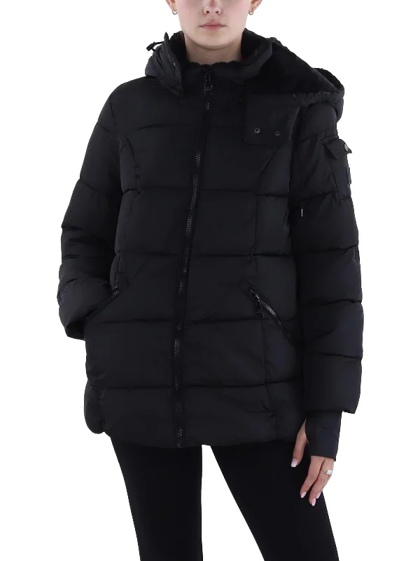 Womens Faux Fur Lined Quilted Puffer Jacket Rugged Women's Outdoor 