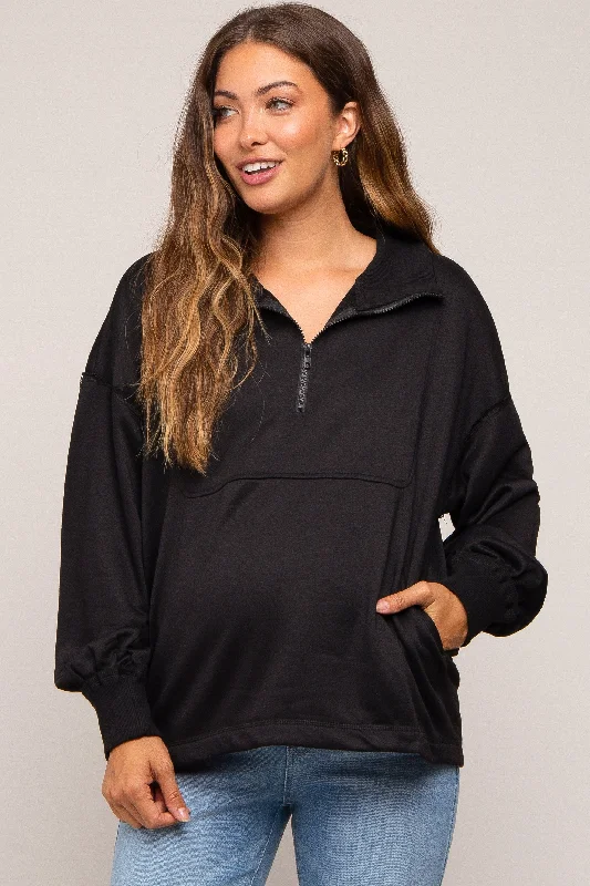 Black Half Zip Maternity Pullover Top Rugged Women's Outdoor 
