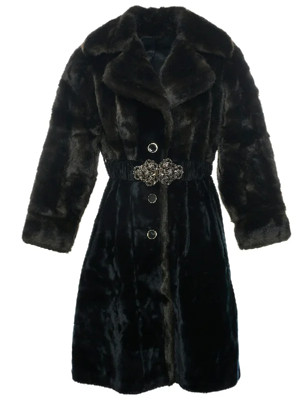 Black Faux Fur Coat - L Sustainable Organic