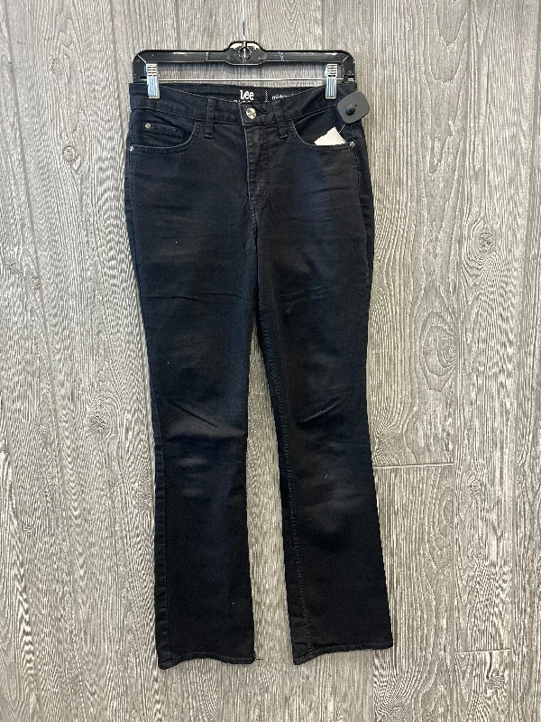 Jeans Boot Cut By Lee In Black Denim, Size: 4 Artistic Women's Hand - painted