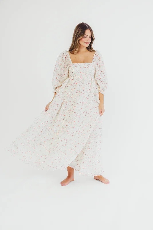 *New* Mona Maxi Dress with Smocking in Ivory Floral - Bump Friendly & Inclusive Sizing (S-2XL) Cozy Women's Sherpa - lined