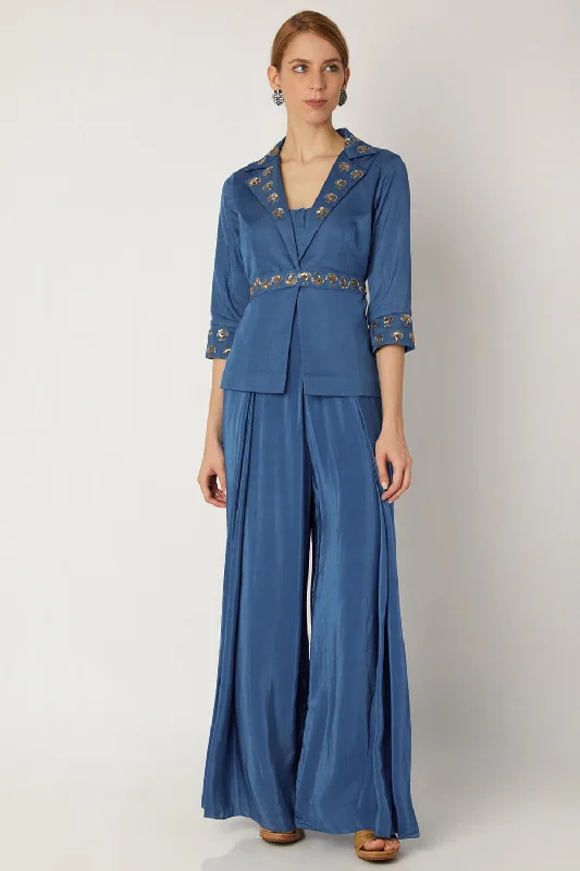 Embroidered Indigo Blue Jumpsuit With Attached Jacket & Belt Australian Beach