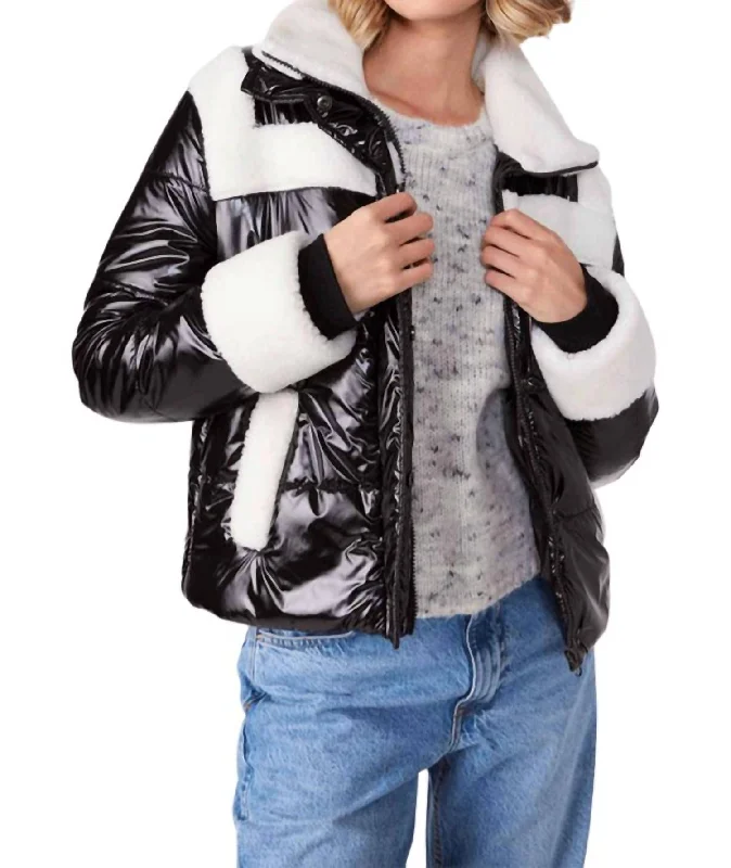 Faux Shearling Puffer Jacket In Black Refined Women's 