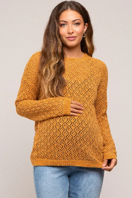 Gold Chenille Open Knit Maternity Sweater Elegant Women's 
