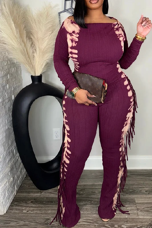 Fashion Side Colorblock Line Tassel Trim Jumpsuit Tough Women's Military - inspired