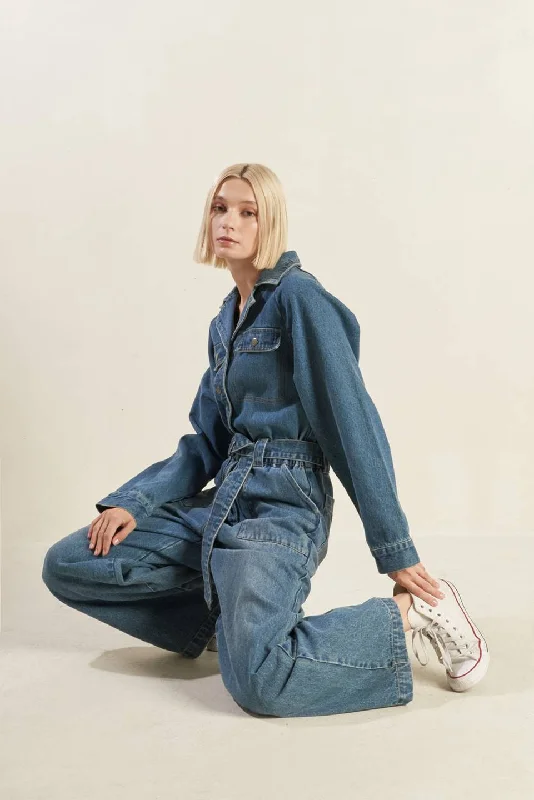 PERFECT MEET DENIM JUMPSUIT Classic Women's Pin - striped