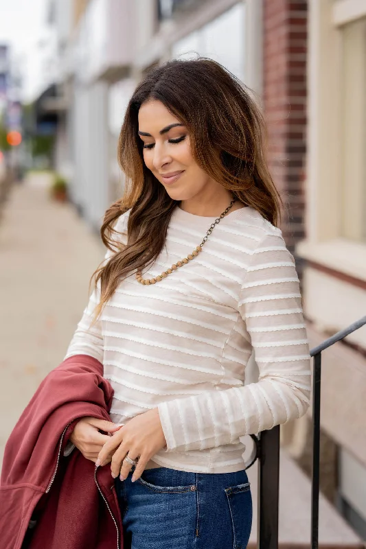 Scalloped Stripes Long Sleeve Tee Geometric
