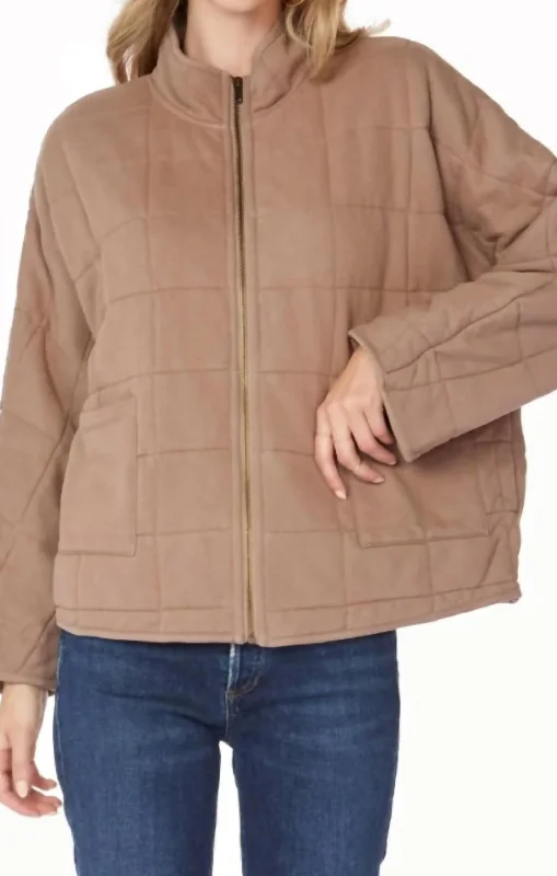 Mockneck Straight Sleeve Jacket In Hazelnut Elegant Women's Formal 