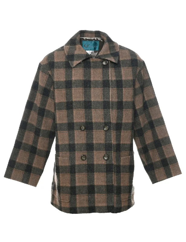 Checked Wool Coat - L Tough Women's Military - inspired