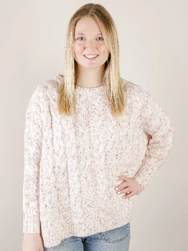 Cream Speckled Cable Knit Sweater Street