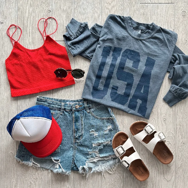 USA • Tonal Navy Long Sleeve Laid - back Women's Style