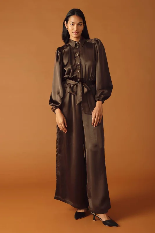 MOONFLOWER BROWN WOVEN JUMPSUIT French