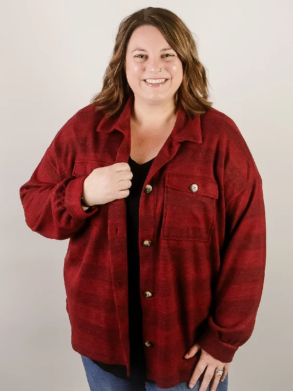Curvy Burgundy Plaid Soft Shacket Monochromatic All - in - one