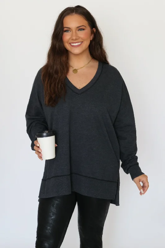Modern V-Neck Weekender - Jet Black Stylish Women's Neon